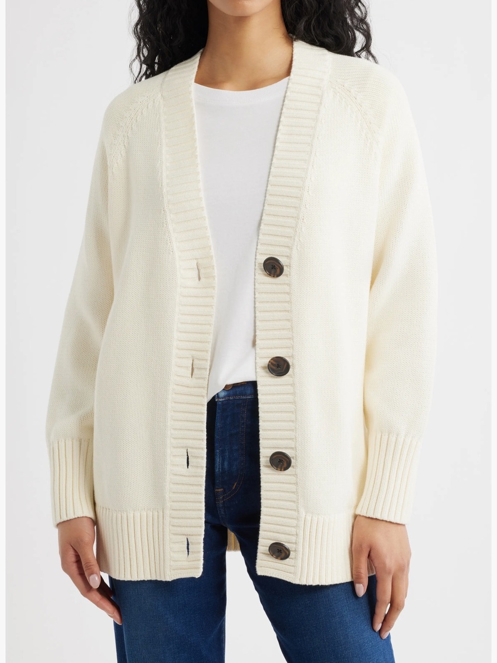 Madewell Cream Oversized Button-Front Ribbed Cardigan